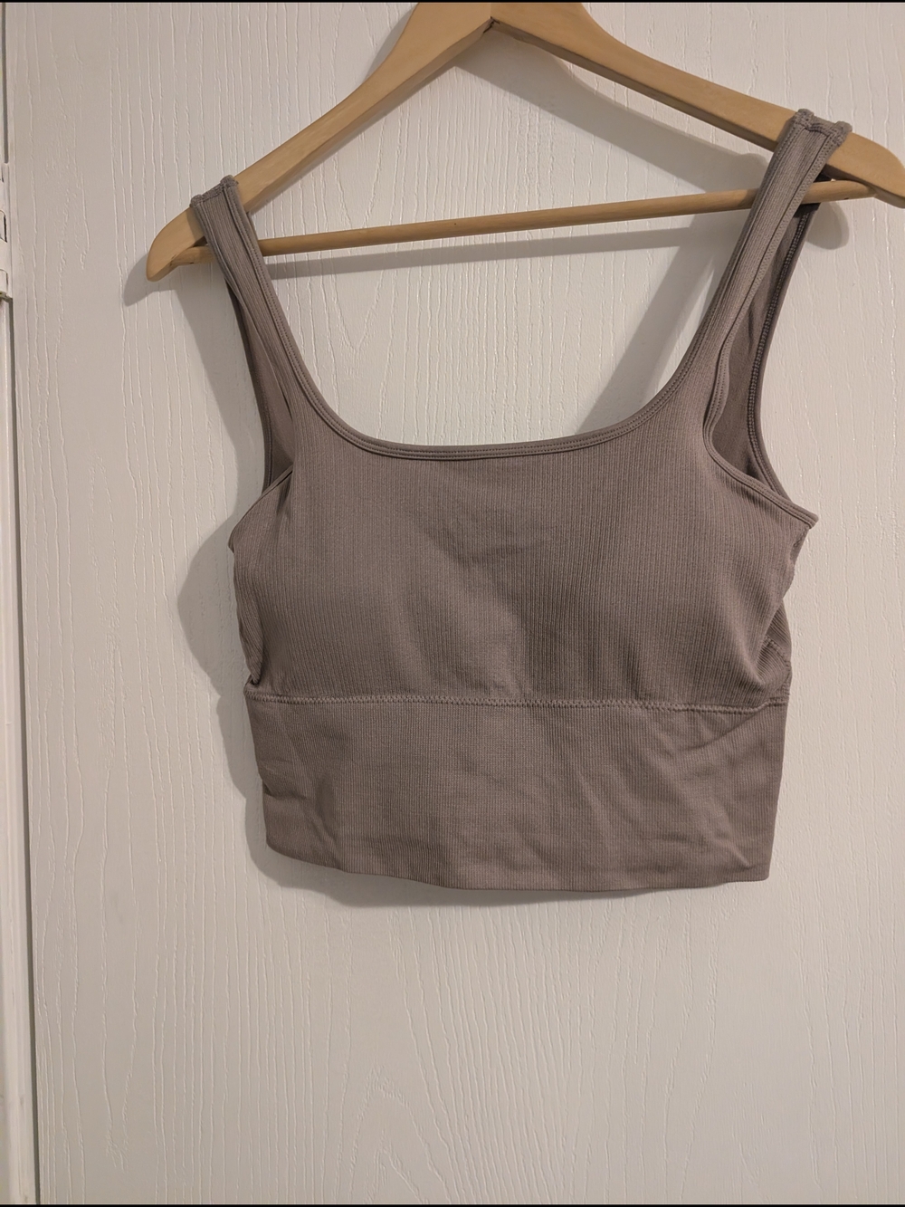 Ribbed Scoop-Neck Crop Top in Taupe